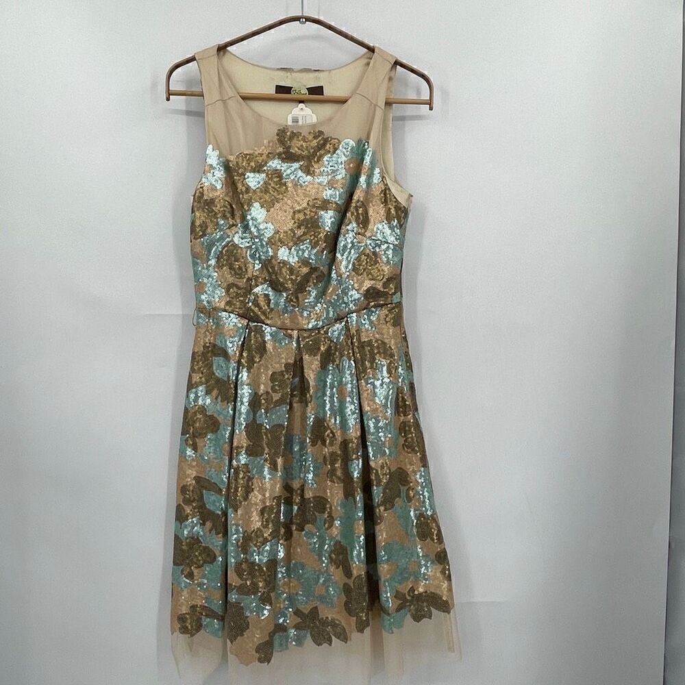 NWT Eva Franco Multicolor Floral Sequined Fit & Flare Orla Mini Dress Size 4